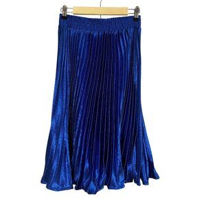 Metallic Pleated Midi Skirt Blue XS Festival Parisian Colorful Festive Chic Luxe